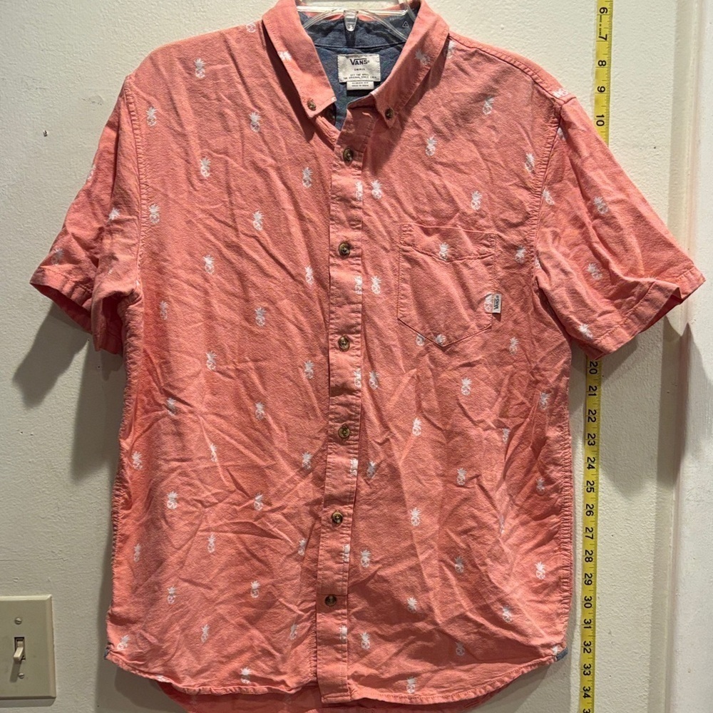 Vans Coral Button-Down Shirt with White Patterns